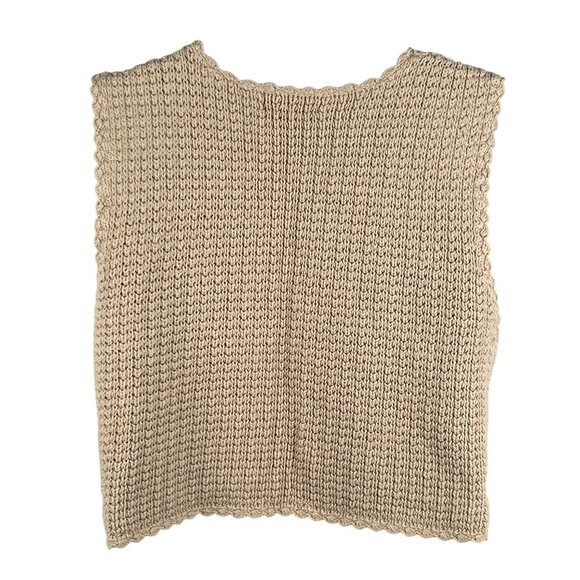 Hunt Club Womans 16W Crochet Beaded Knit Beige Button-Up Vest Cottagecore Top - Picture 8 of 11